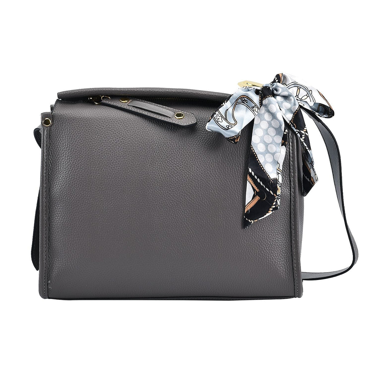 100% Genuine Leather Crossbody Bag with Detachable Long Strap - Grey 7026989 0