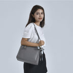 100% Genuine Leather Crossbody Bag with Detachable Long Strap - Grey