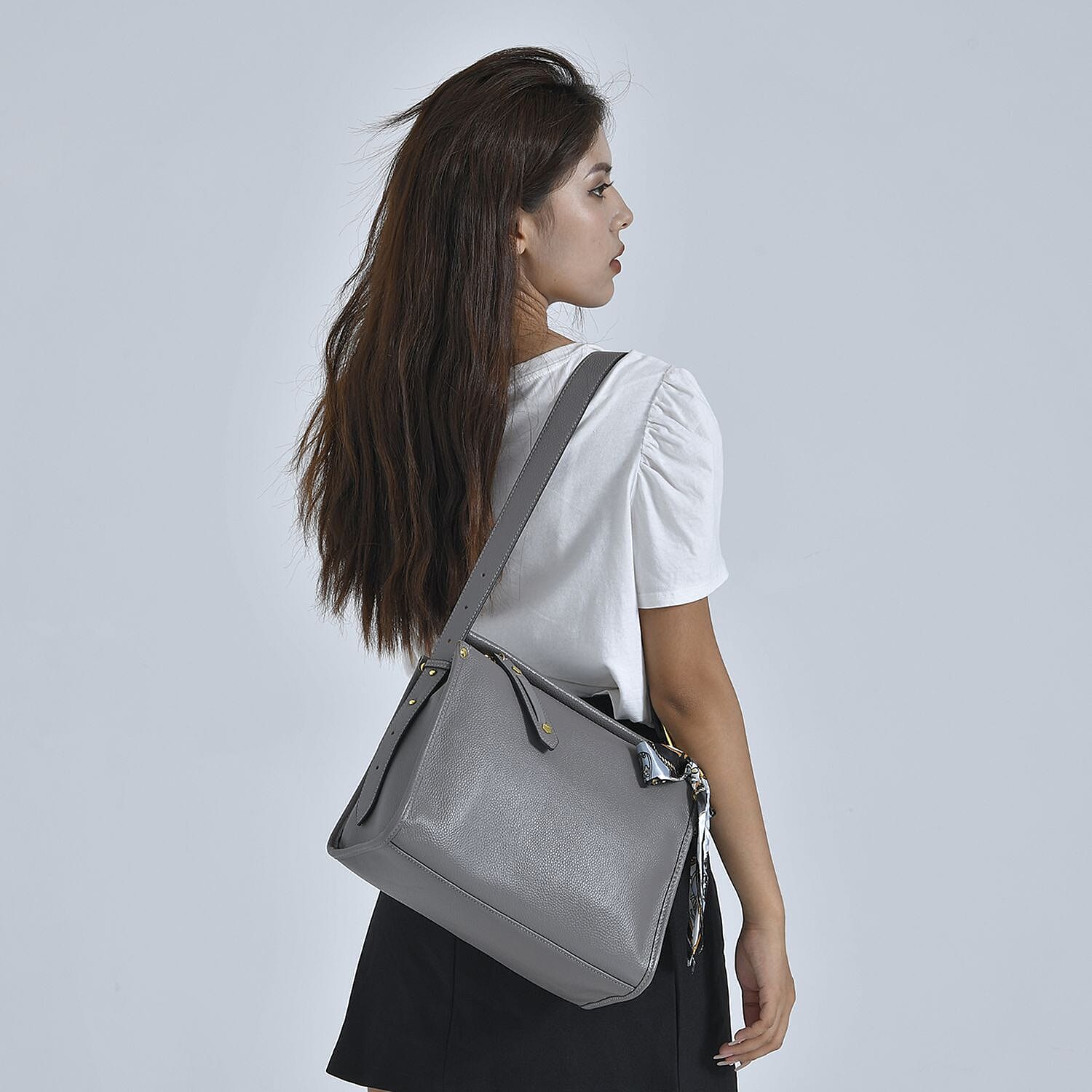100% Genuine Leather Crossbody Bag with Detachable Long Strap - Grey 7026989 3