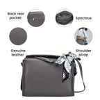 100% Genuine Leather Crossbody Bag with Detachable Long Strap - Grey