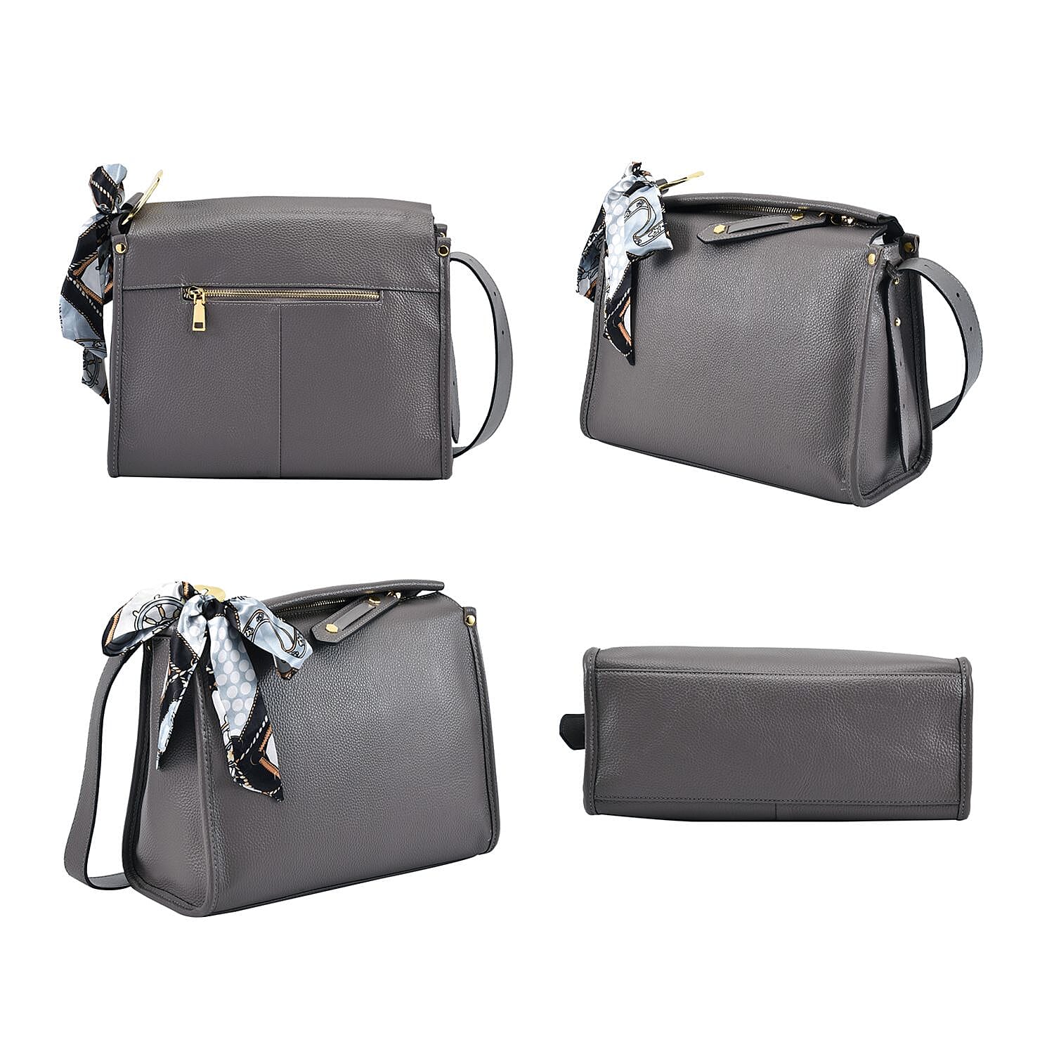 100% Genuine Leather Crossbody Bag with Detachable Long Strap - Grey 7026989 6