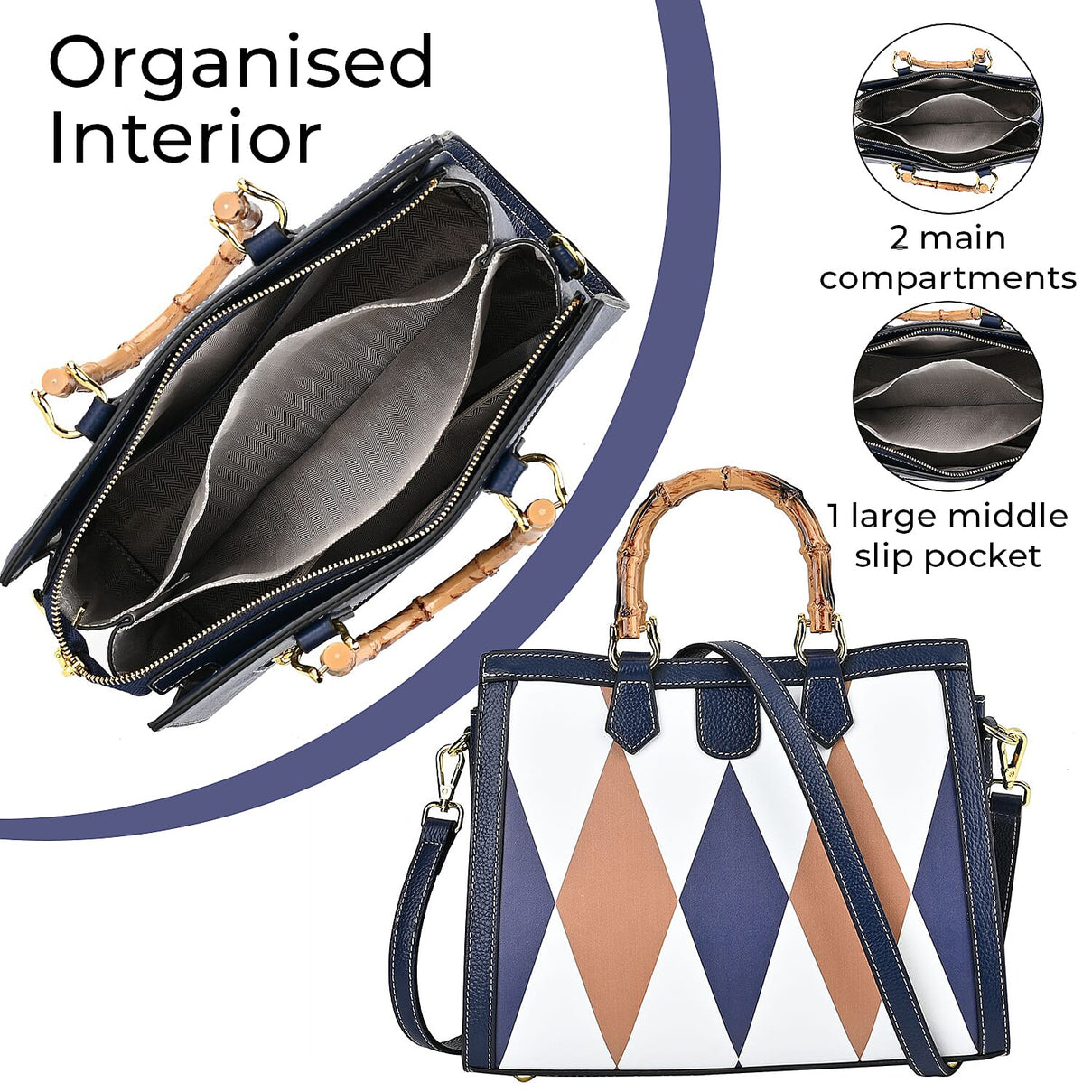 Genuine Leather Diamond Pattern Crossbody Bag with Handle Drop 7676928 12