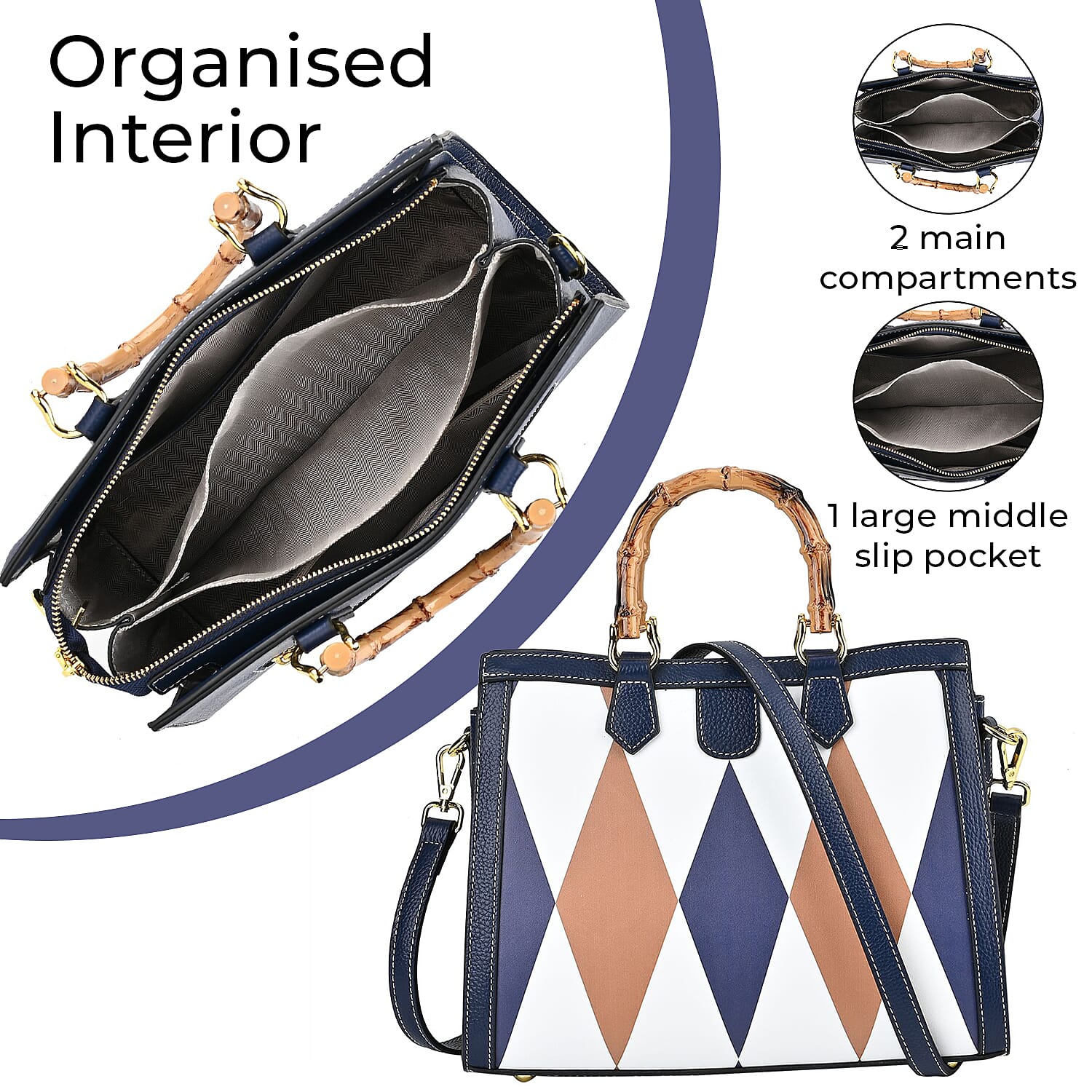 Genuine Leather Diamond Pattern Crossbody Bag with Handle Drop 7676928 12