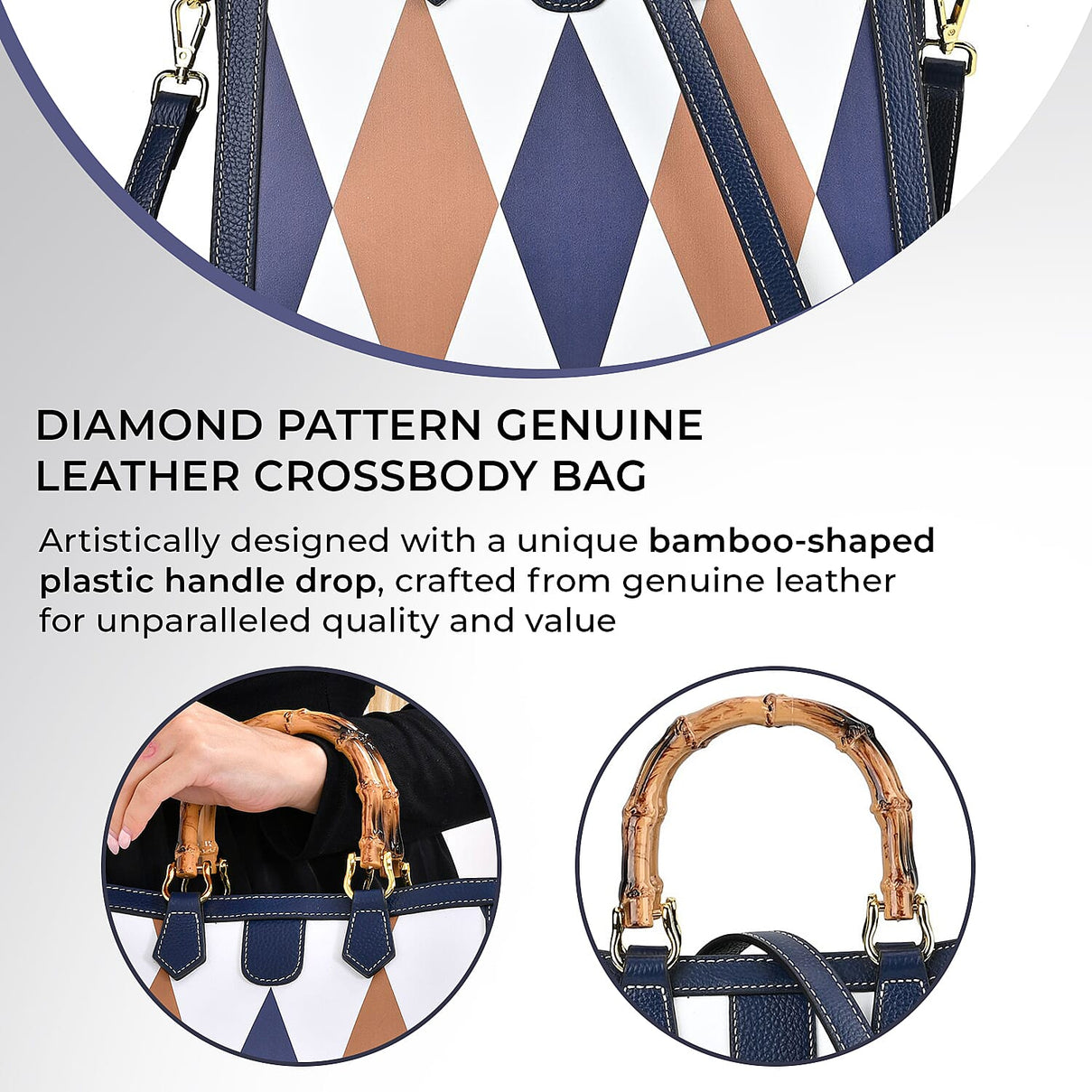 Genuine Leather Diamond Pattern Crossbody Bag with Handle Drop 7676928 13