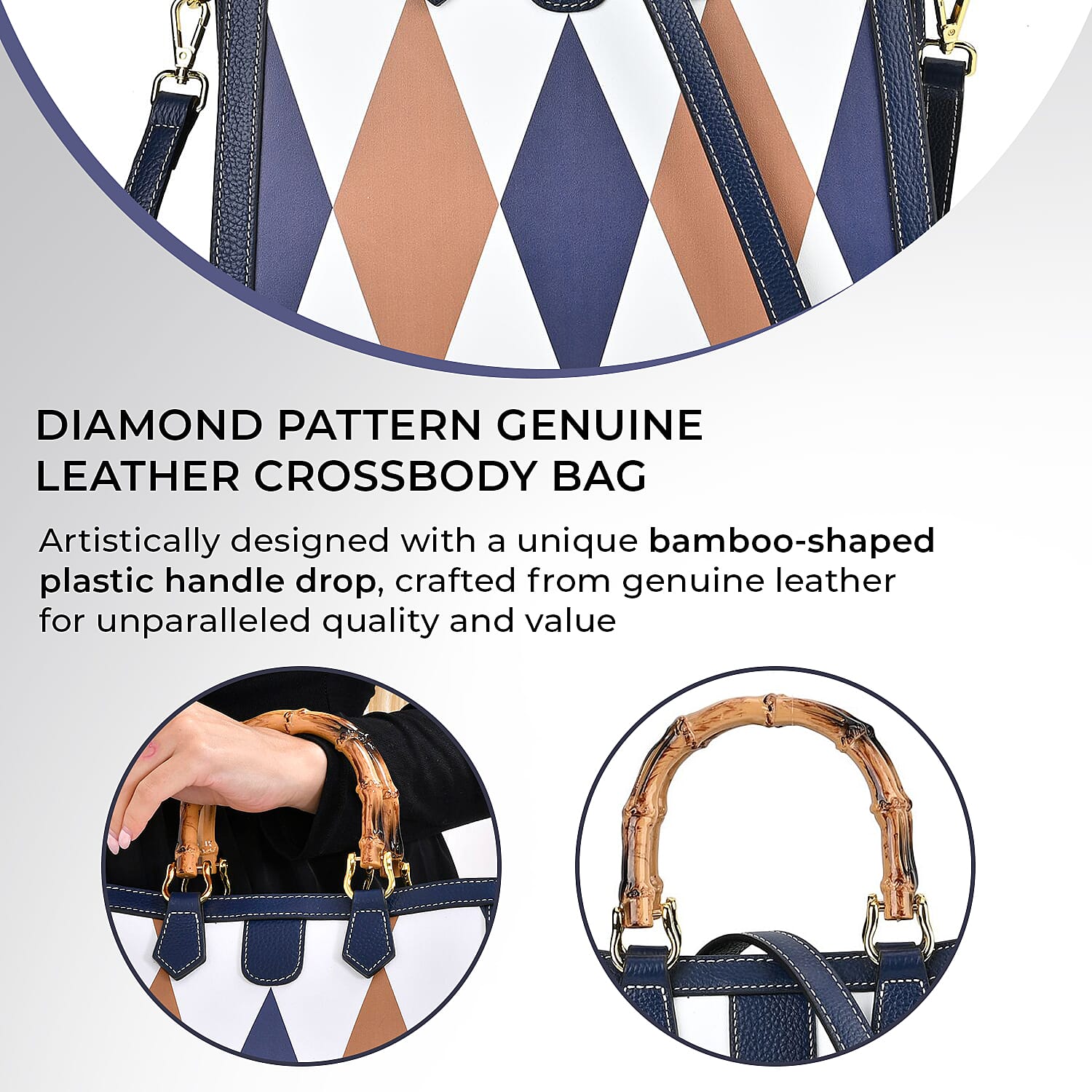 Genuine Leather Diamond Pattern Crossbody Bag with Handle Drop 7676928 13