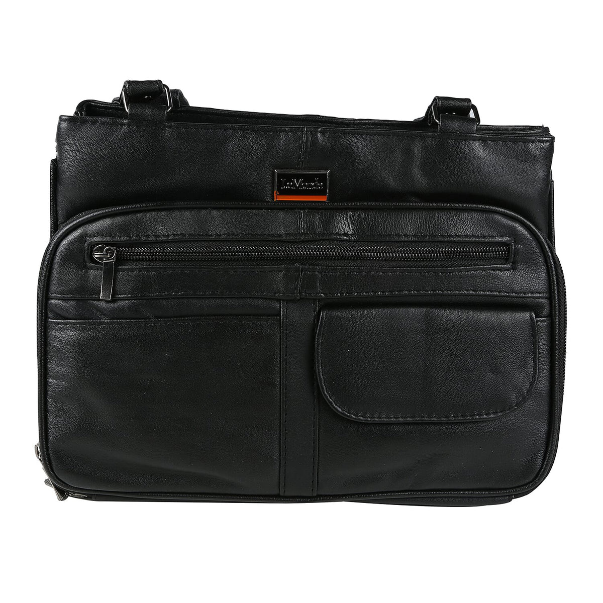 Le Monde - 100% Genuine Leather Multi Pocket Ladies Shoulder Bag with Zipper Closure - Black 6881119 0