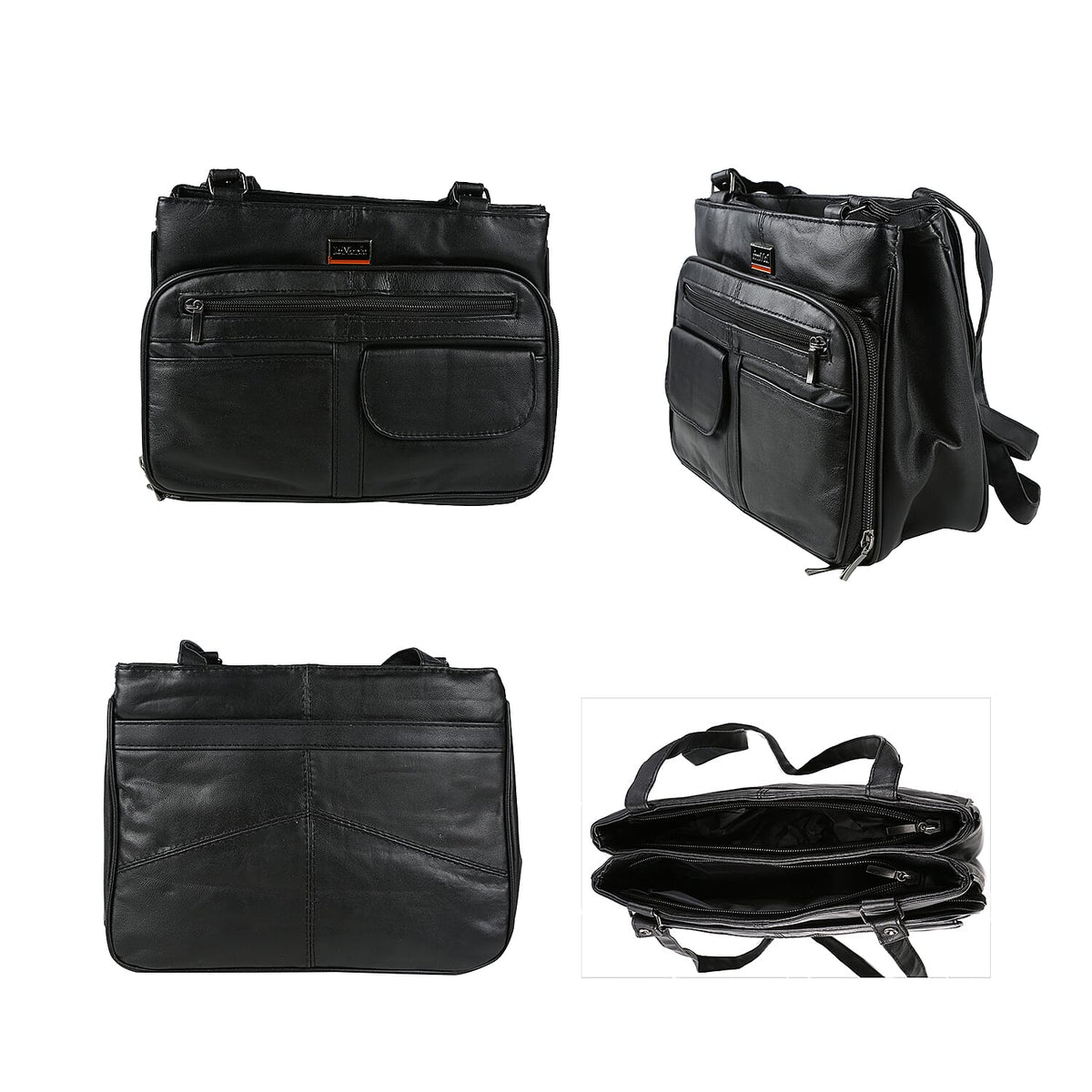 Le Monde - 100% Genuine Leather Multi Pocket Ladies Shoulder Bag with Zipper Closure - Black 6881119 1