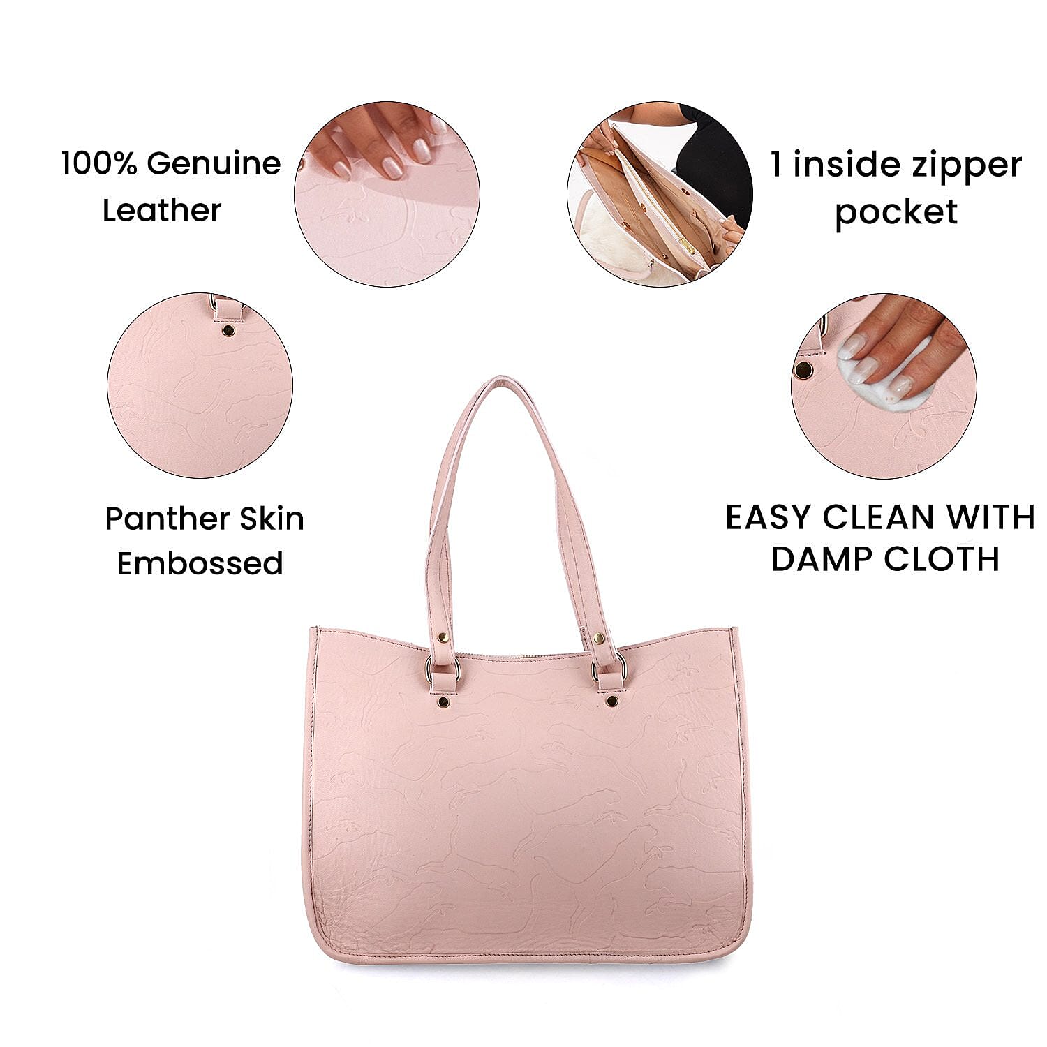 100% Genuine Leather Panther Skin Embossed Shoulder Bag - Light Pink 7171022 4