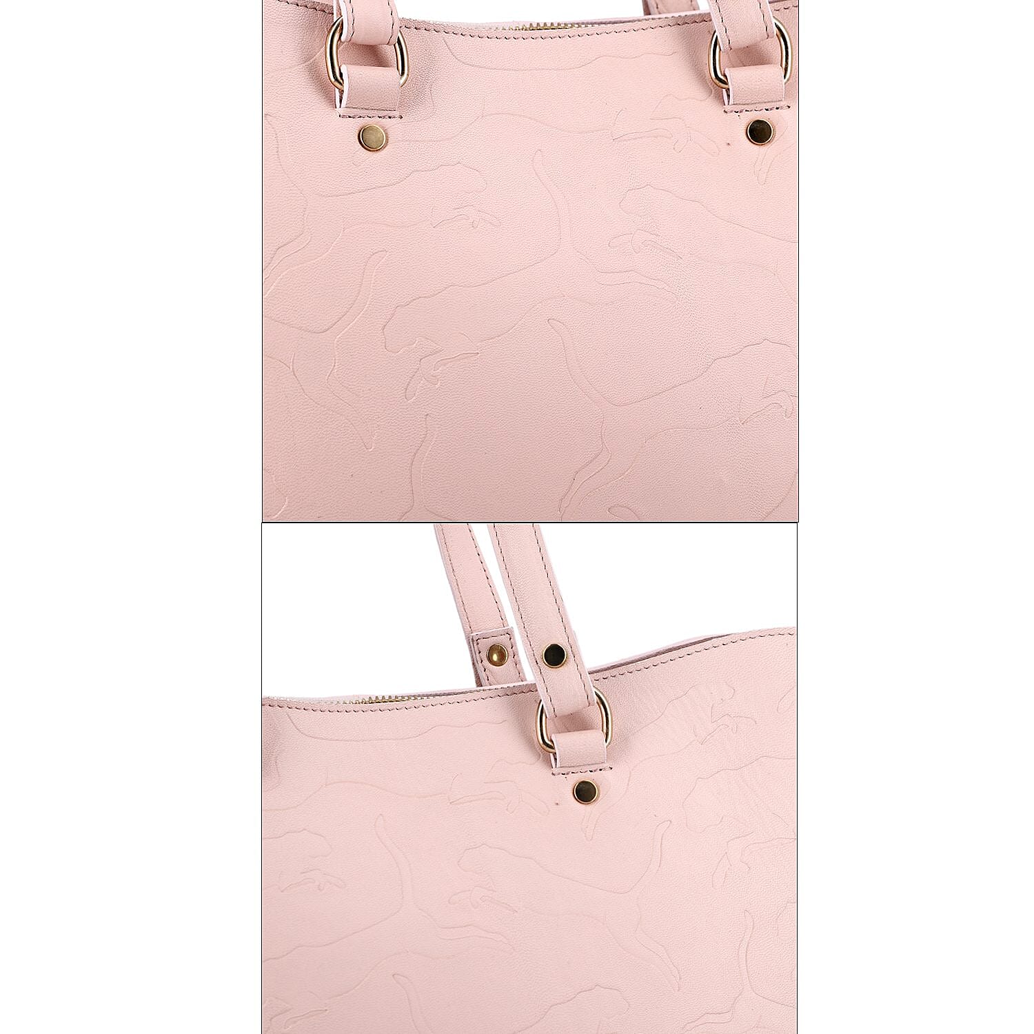 100% Genuine Leather Panther Skin Embossed Shoulder Bag - Light Pink 7171022 8