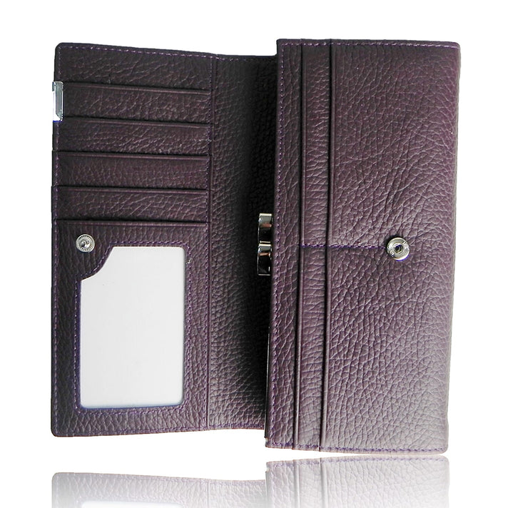 DEAL OF THE DAY - 100% Genuine Leather Patchwork Detail Triple Fold Wallet - Purple 8070710 2