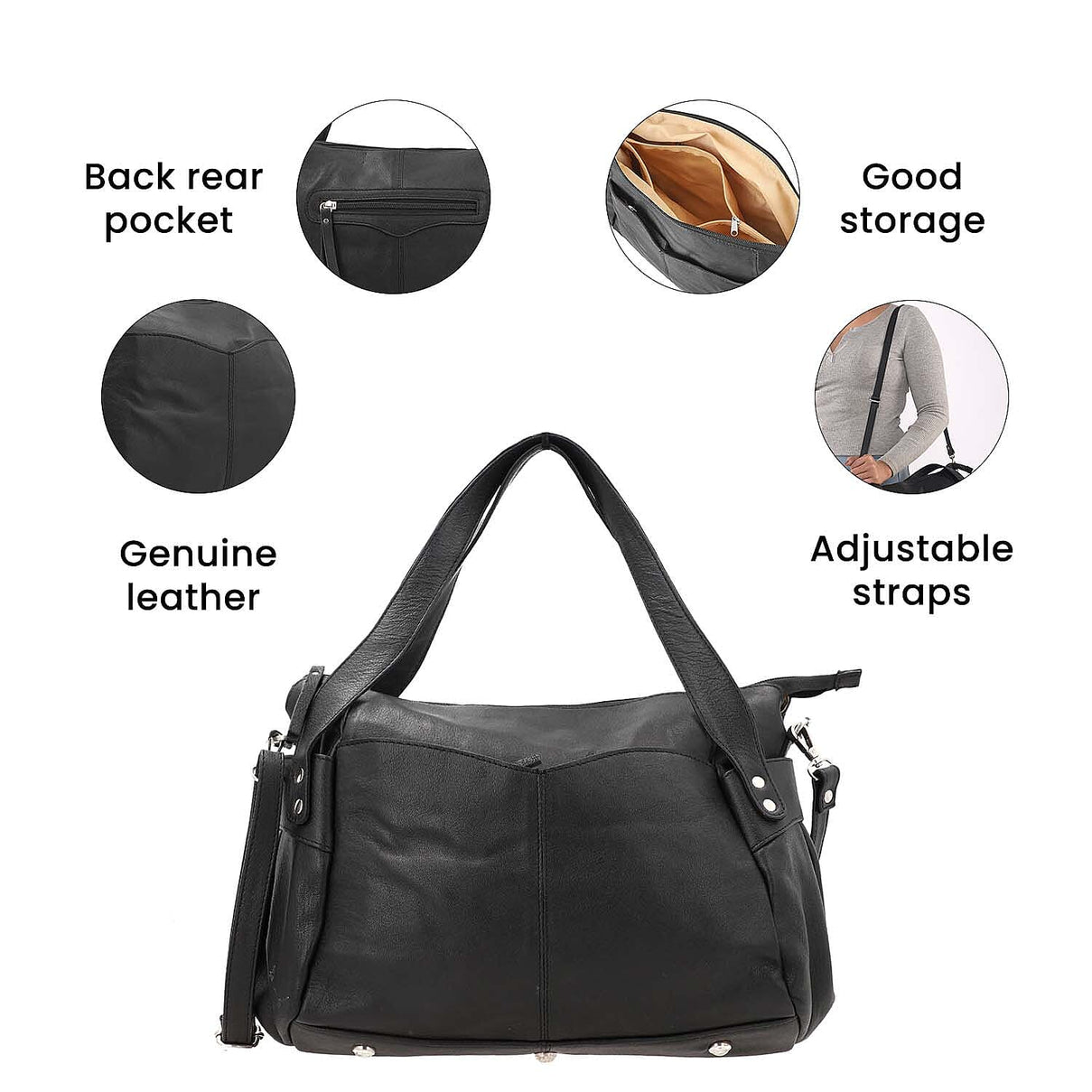 100% Genuine Leather RFID Bailey Bag - Black 7254132 4