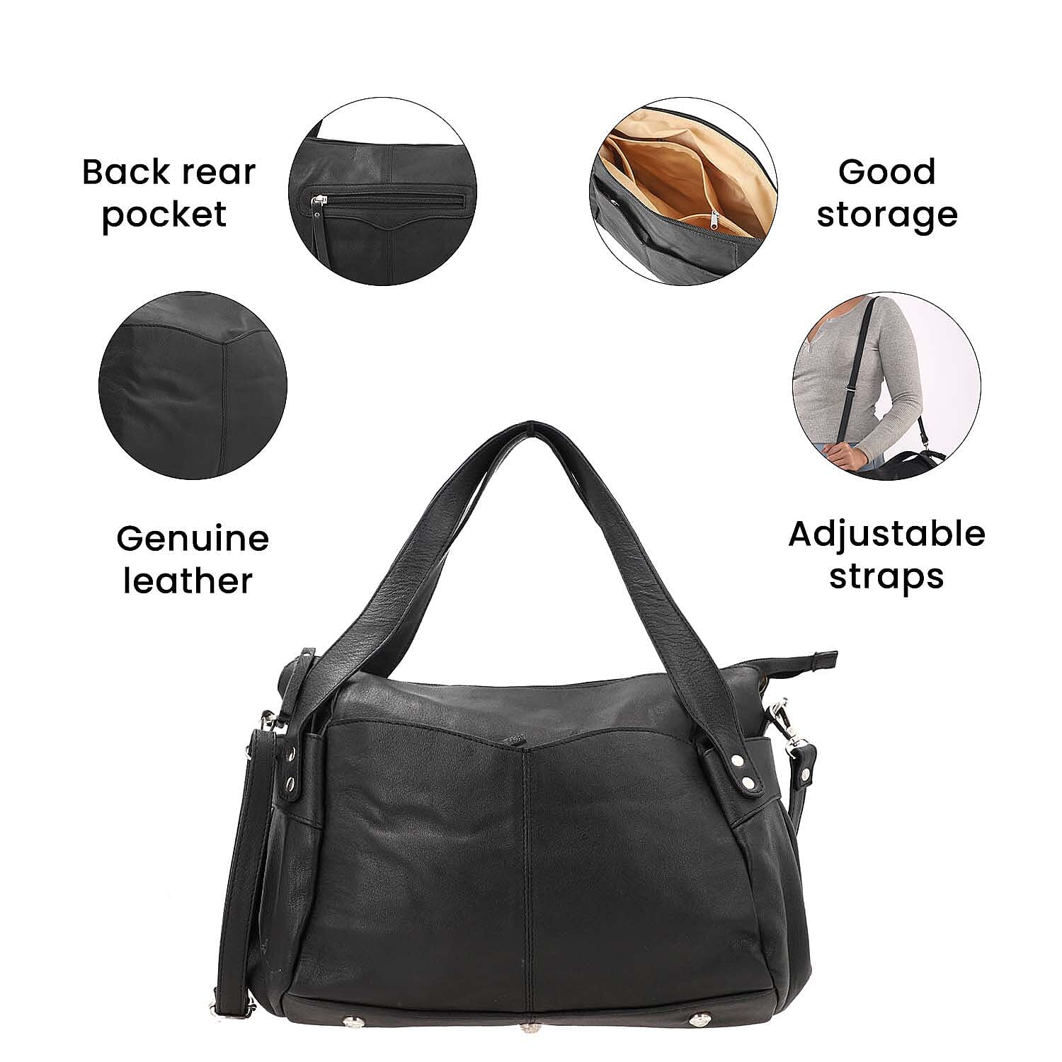 100% Genuine Leather RFID Bailey Bag - Black 7254132 4