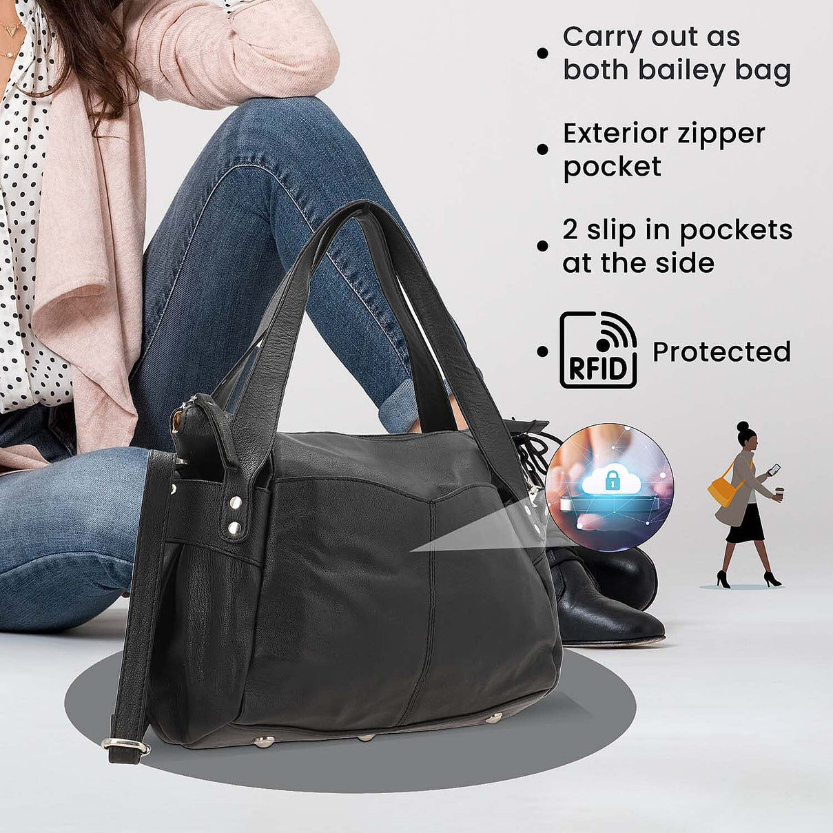 100% Genuine Leather RFID Bailey Bag - Black 7254132 5
