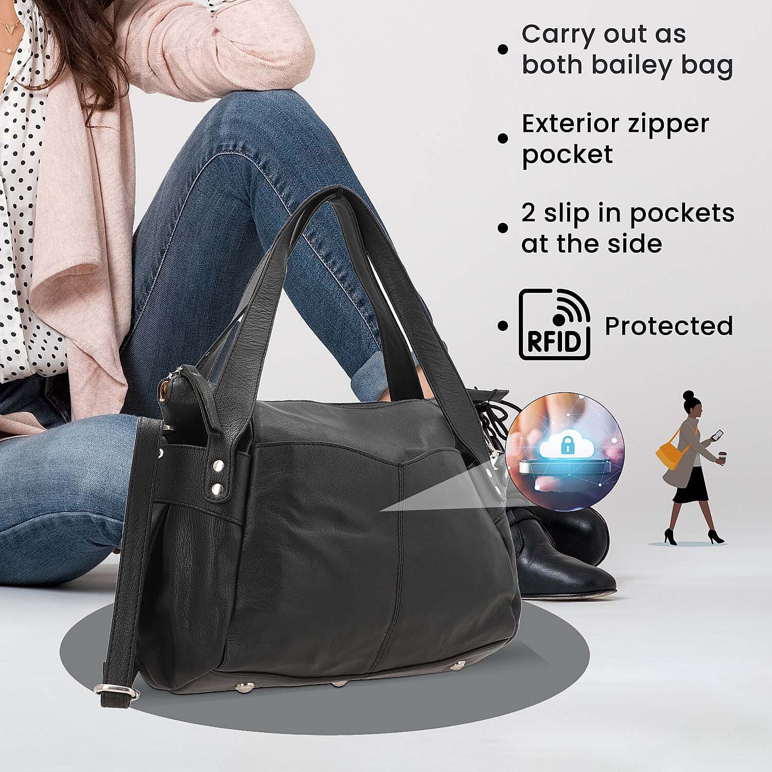 100% Genuine Leather RFID Bailey Bag - Black 7254132 5