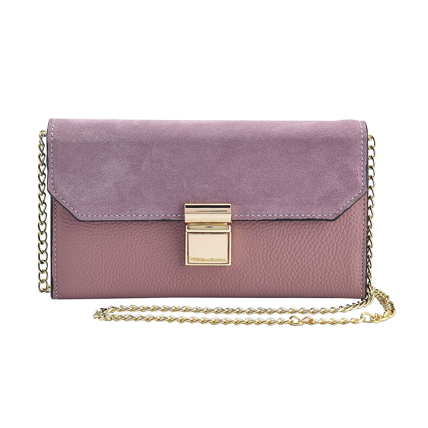 100% Genuine Leather RFID Protected Wallet with Chain Shoulder Strap - Pink 7837603 0
