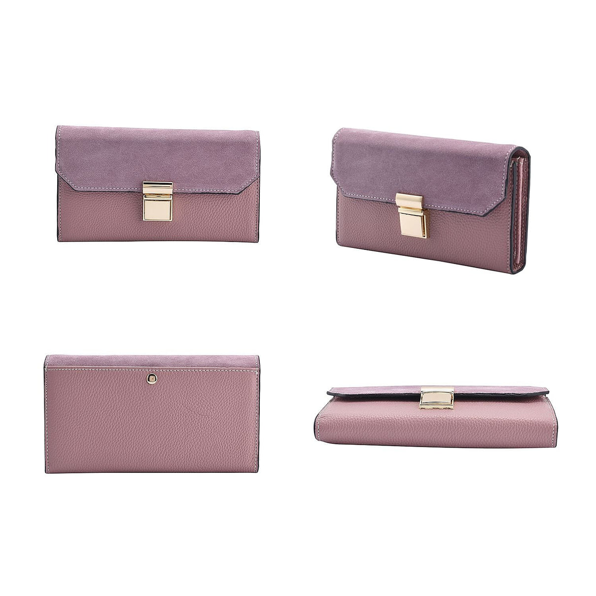 100% Genuine Leather RFID Protected Wallet with Chain Shoulder Strap - Pink 7837603 5