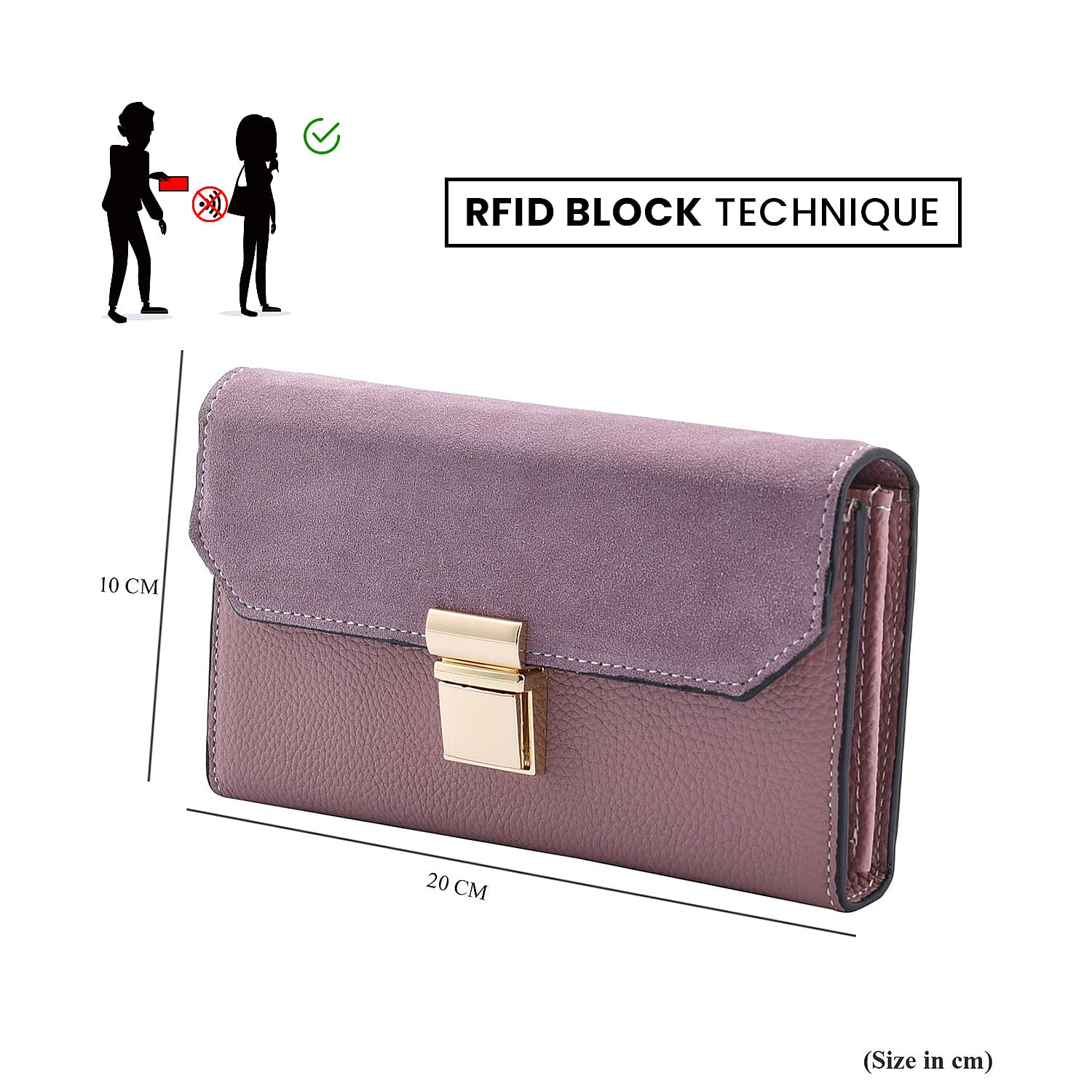 100% Genuine Leather RFID Protected Wallet with Chain Shoulder Strap - Pink 7837603 7