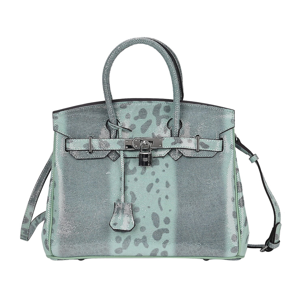Designer Inspired - 100% Genuine Leather Snakeskin Pattern Crossbody Bag - Green