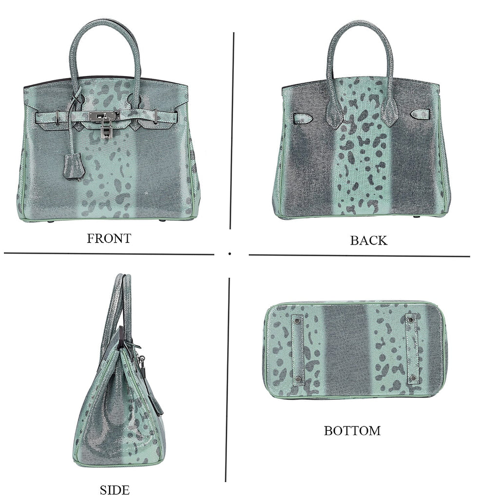 Designer Inspired - 100% Genuine Leather Snakeskin Pattern Crossbody Bag - Green