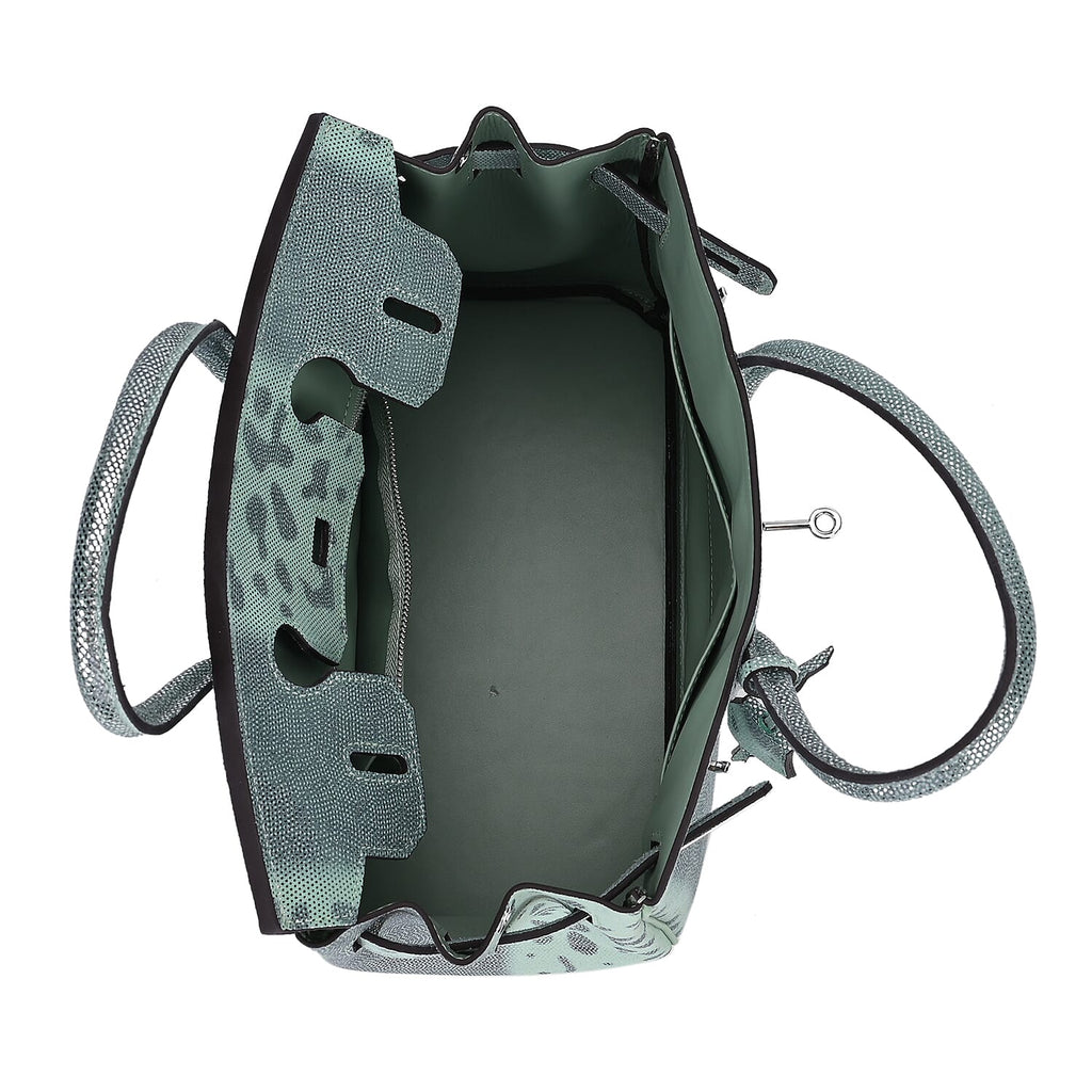 Designer Inspired - 100% Genuine Leather Snakeskin Pattern Crossbody Bag - Green