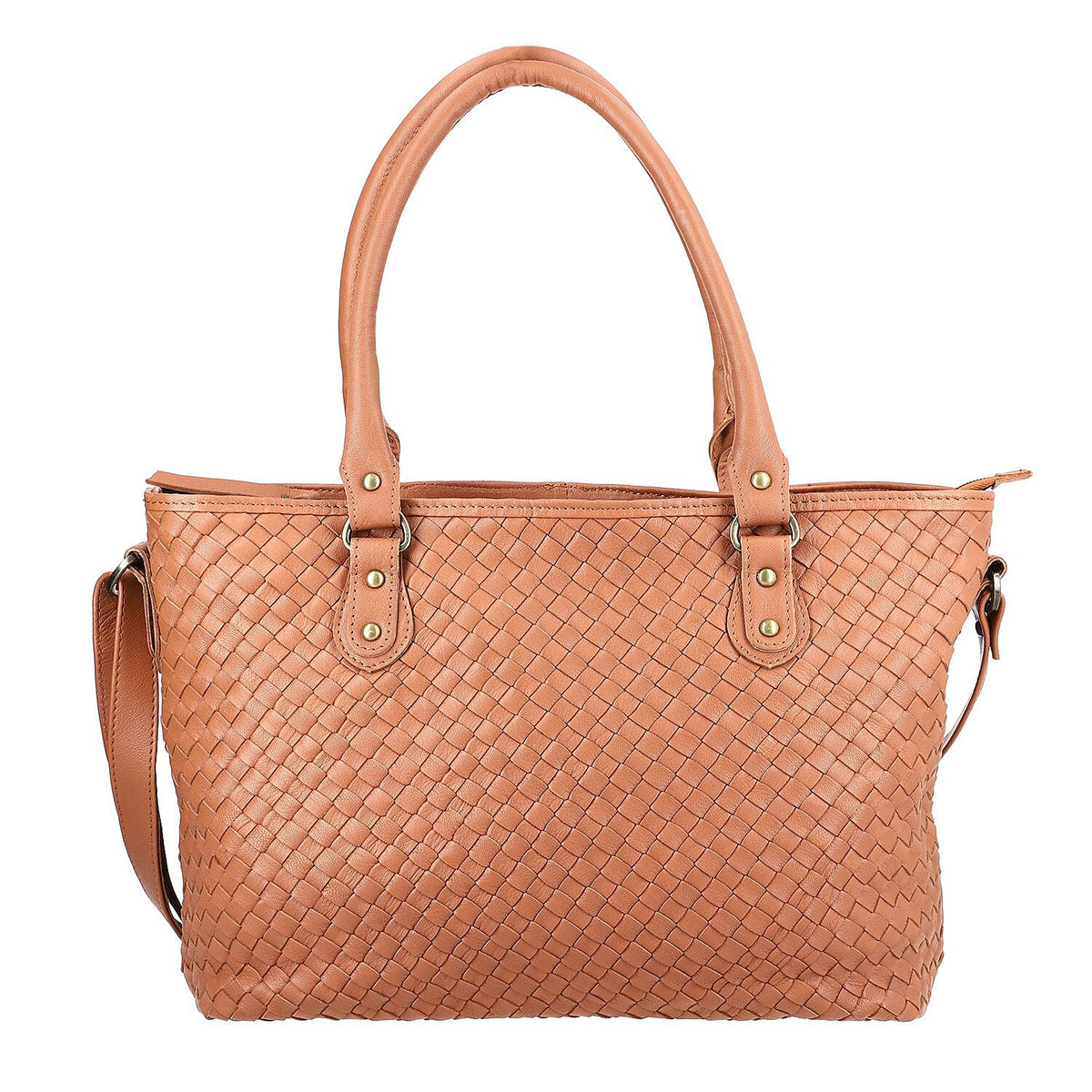 100% Genuine Leather Weaved Shoulder Bag with Adjustable Shoulder Strap - Tan 7171182 0