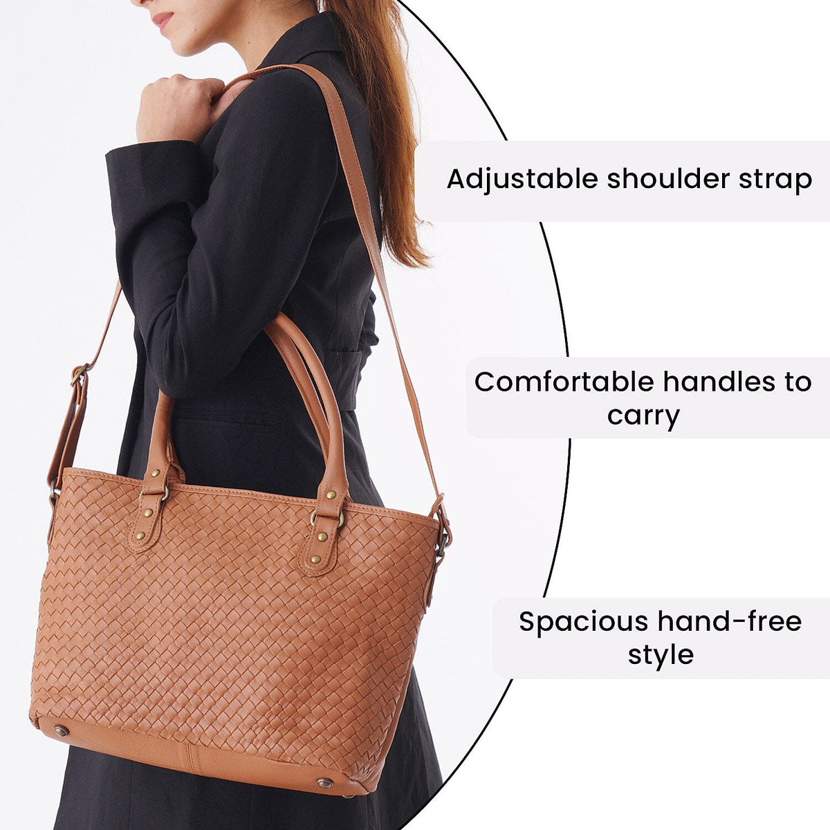100% Genuine Leather Weaved Shoulder Bag with Adjustable Shoulder Strap - Tan 7171182 4