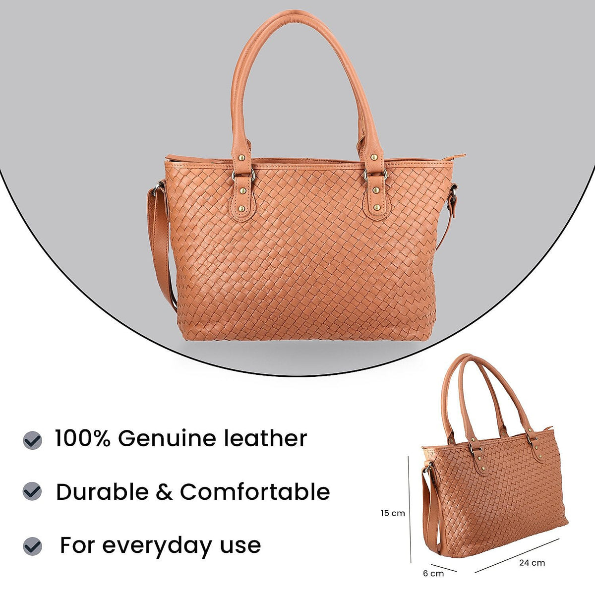 100% Genuine Leather Weaved Shoulder Bag with Adjustable Shoulder Strap - Tan 7171182 6
