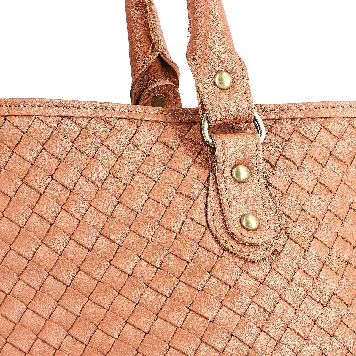 100% Genuine Leather Weaved Shoulder Bag with Adjustable Shoulder Strap - Tan 7171182 8