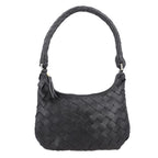 100% Genuine Leather Weaved Shoulder Hobo Bag (Size 31x19 cm) - Black