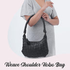 100% Genuine Leather Weaved Shoulder Hobo Bag (Size 31x19 cm) - Black