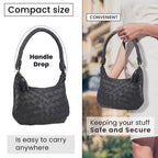 100% Genuine Leather Weaved Shoulder Hobo Bag (Size 31x19 cm) - Black
