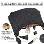 100% Genuine Leather Weaved Shoulder Hobo Bag (Size 31x19 cm) - Black