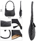 100% Genuine Leather Weaved Shoulder Hobo Bag (Size 31x19 cm) - Black