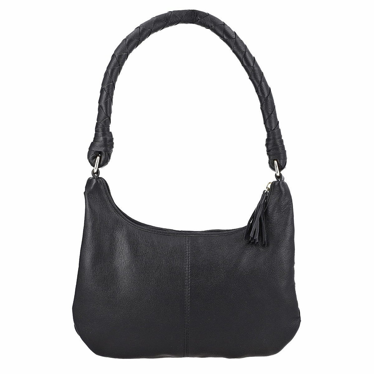 100% Genuine Leather Weaved Shoulder Hobo Bag - Black 7171304 7