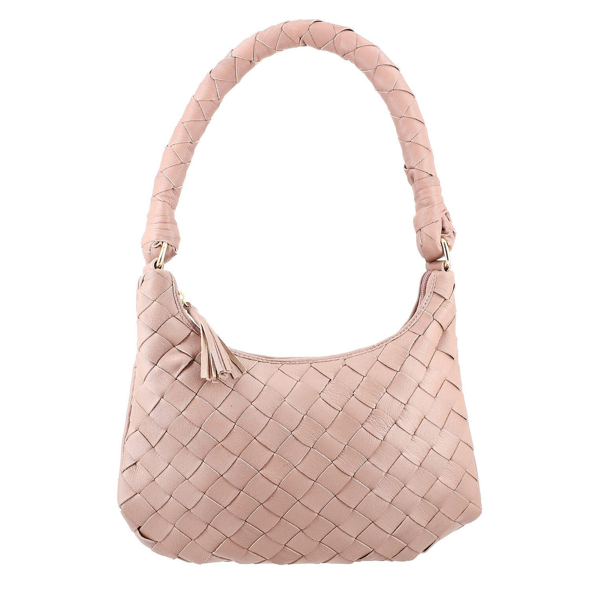 100% Genuine Leather Weaved Shoulder Hobo Bag - Light Brown V32699509 0