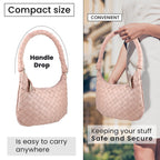 100% Genuine Leather Weaved Shoulder Hobo Bag - Light Brown