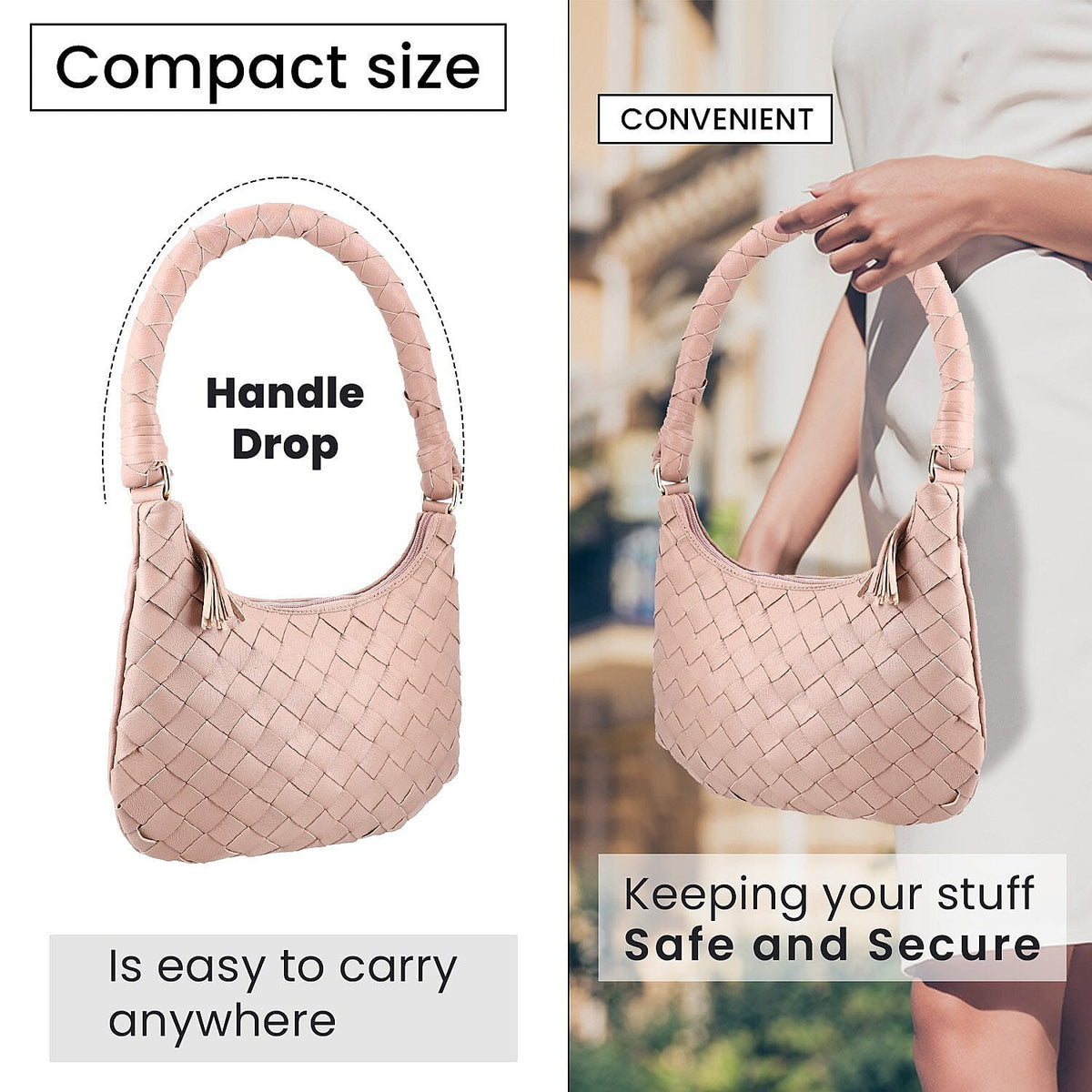 100% Genuine Leather Weaved Shoulder Hobo Bag - Light Brown V32699509 2