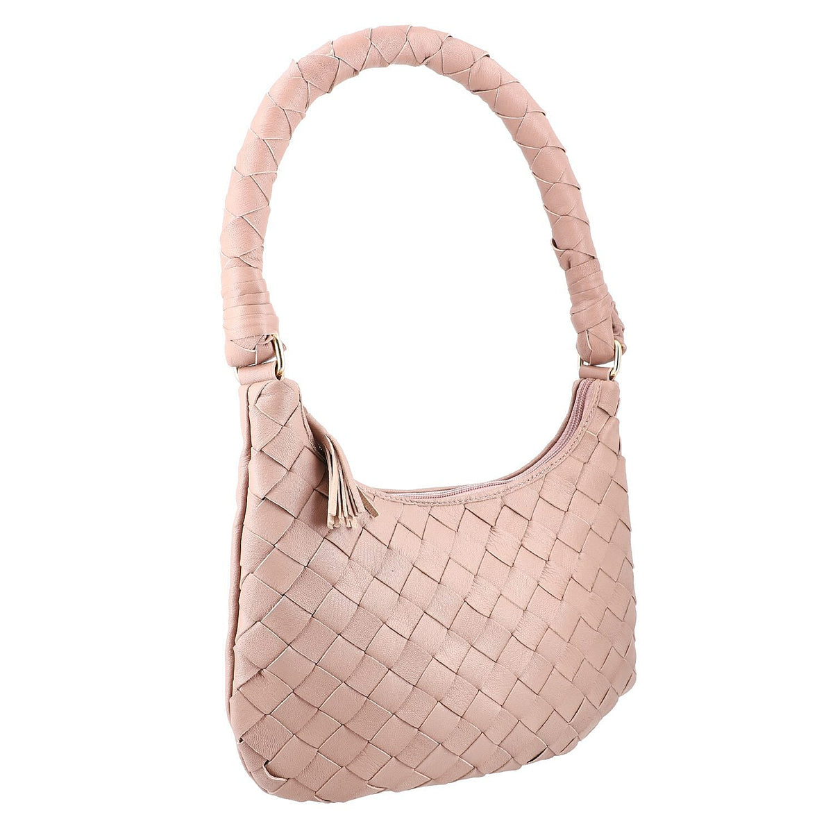 100% Genuine Leather Weaved Shoulder Hobo Bag - Light Brown V32699509 6