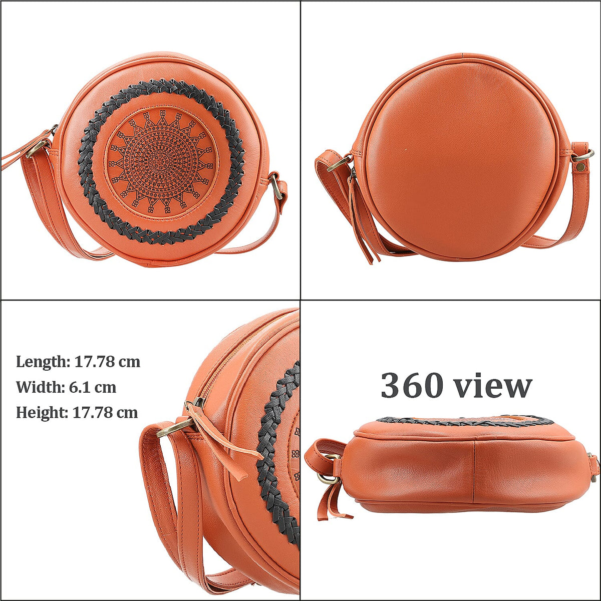 100% Genuine Leather Weaving Round Crossbody Bag - Brown 7644745 13