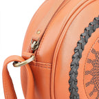 100% Genuine Leather Weaving Round Crossbody Bag - Brown