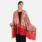 100% Merino Wool Silk Shawl with Hand Embroidered in Kashmir - Free 6ml Concentrated Rose Oil - Red