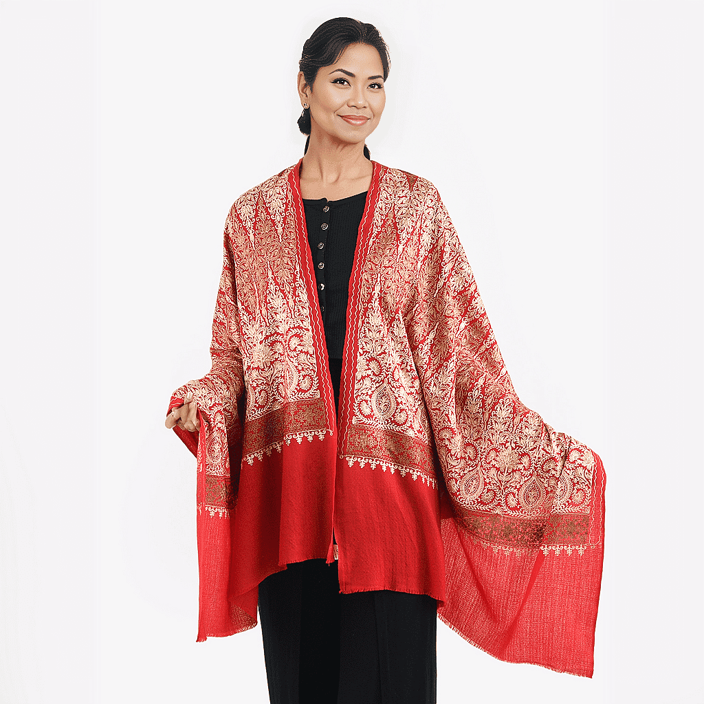100% Merino Wool Silk Shawl with Hand Embroidered in Kashmir and Free 6ml Fragrance Oil 4007829 2