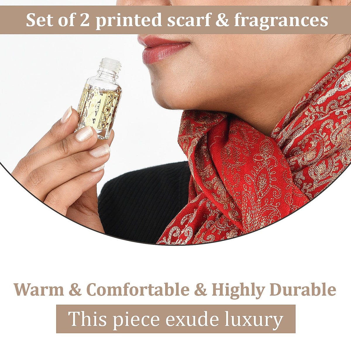 100% Merino Wool Silk Shawl with Hand Embroidered in Kashmir and Free 6ml Fragrance Oil 4007829 4