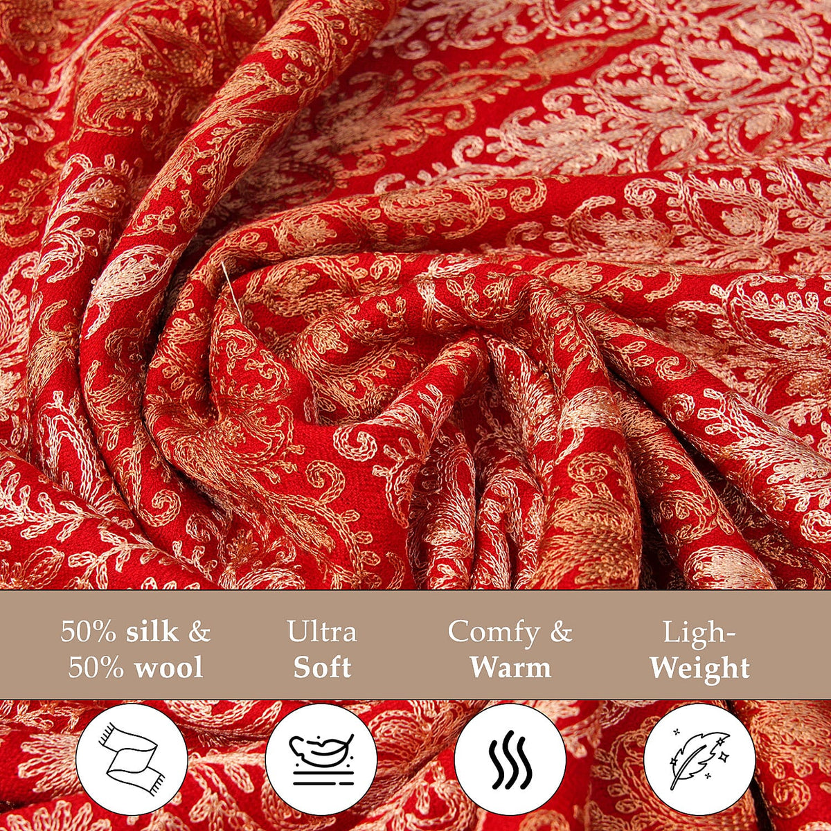 100% Merino Wool Silk Shawl with Hand Embroidered in Kashmir and Free 6ml Fragrance Oil 4007829 5