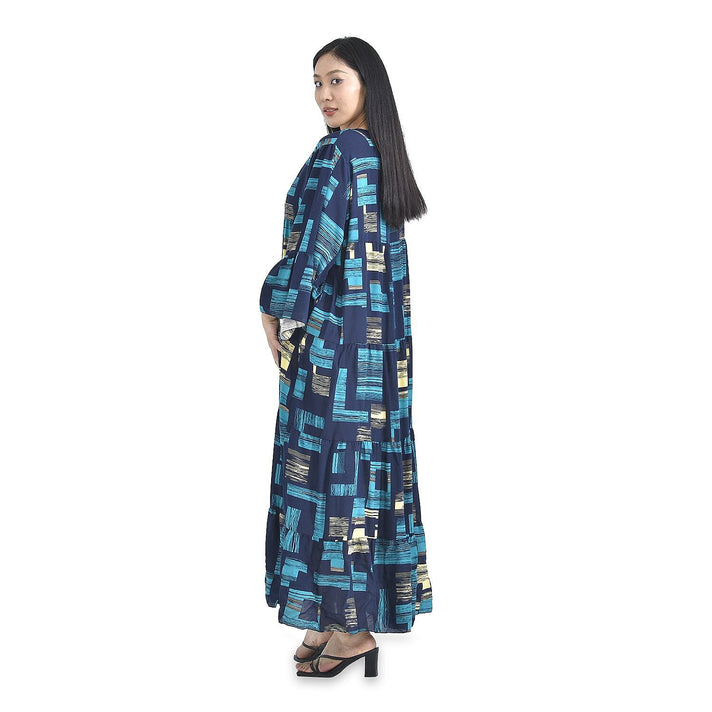 Geometric Pattern Long Dress - Light Blue and Black 8836140 2