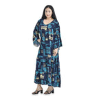 100% Viscose Geometric Pattern Long Dress (Size 12-22) - Light Blue & Black