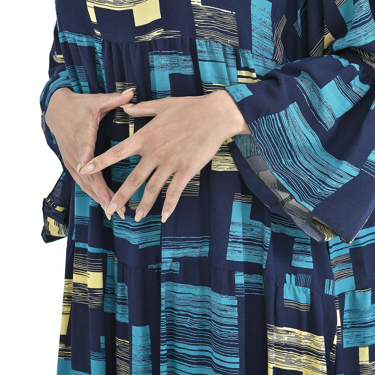 Geometric Pattern Long Dress - Light Blue and Black 8836140 5