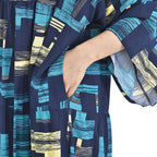 100% Viscose Geometric Pattern Long Dress (Size 12-22) - Light Blue & Black