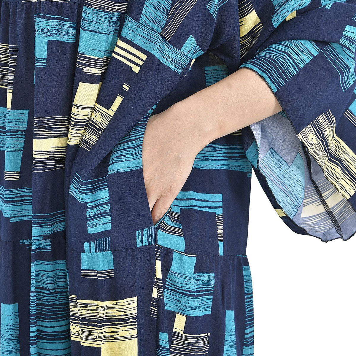 Geometric Pattern Long Dress - Light Blue and Black 8836140 6