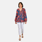 100% Viscose Long Sleeves Abstract Top (Size M) - Orange